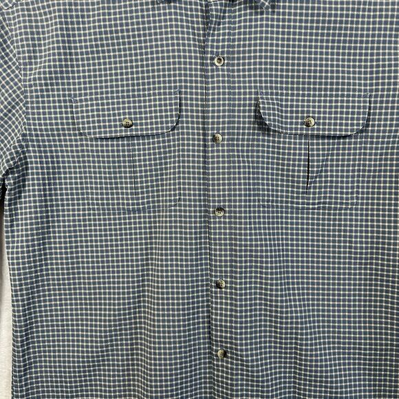 LL Bean Shirt Men's L Blue‎ Check Performance Seersucker Roll Tab Button 0GR88 - Picture 10 of 15